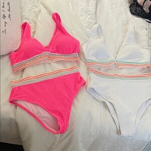 Woman 2 Piece Swimsuit Set - Pink and White- 2 sets